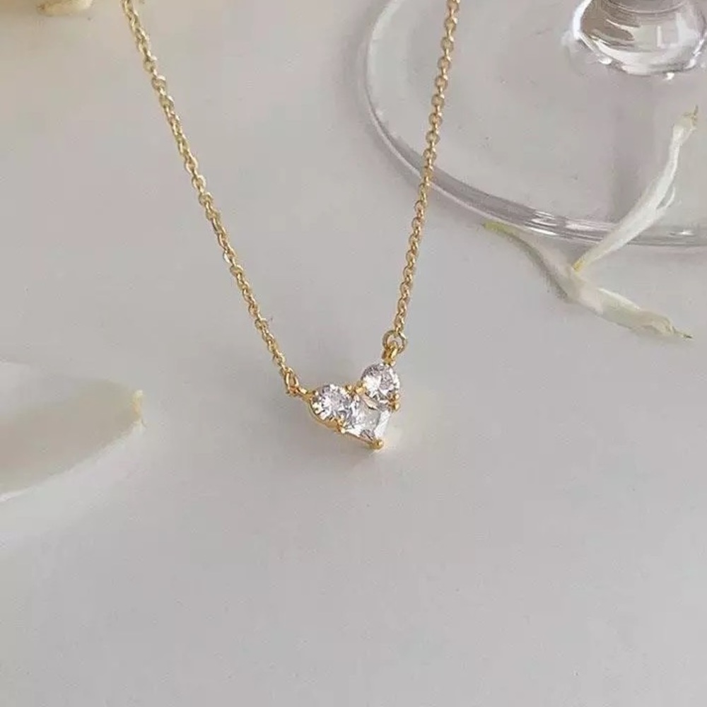 New 18K Gold Vermeil Sterling Silver 925 Crystal Heart adjustable Necklace